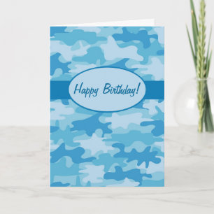 Blue Navy Camo Camouflage Happy Birthday Custom Kaart
