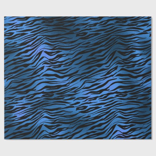 Blue Navy Cobalt Black Metallic Tiger Animal Fur Cadeaupapier (Vlak)