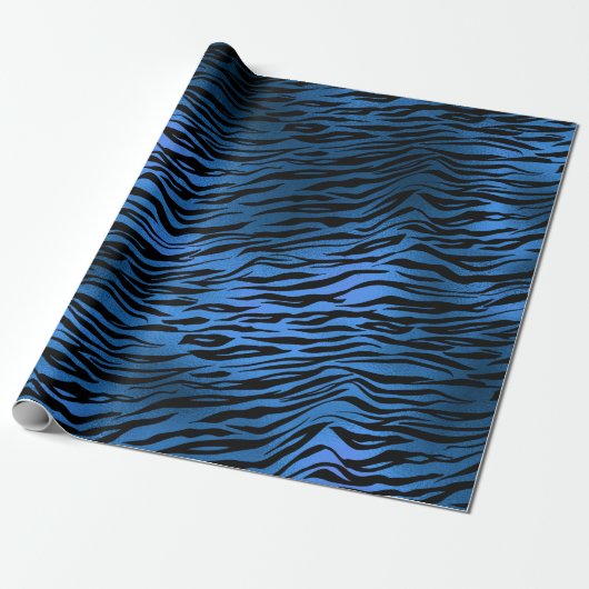 Blue Navy Cobalt Black Metallic Tiger Animal Fur Cadeaupapier (Uitgerold)