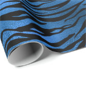 Blue Navy Cobalt Black Metallic Tiger Animal Fur Cadeaupapier (Rol Hoek)