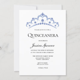 Blue & Navy Diamond Tiara Quinceanera Invite Kaart