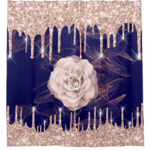 Blue Navy Drids Roos Gold Diamond Glam Douchegordijn