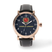 Blue navy Elegant Monogram couple names Horloge (Voorkant)