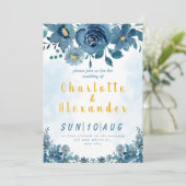 Blue Navy Flower Smoke Background Wedding Kaart (Staand voorkant)