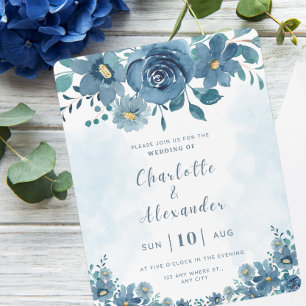 Blue Navy Flower Smoke Background Wedding Kaart