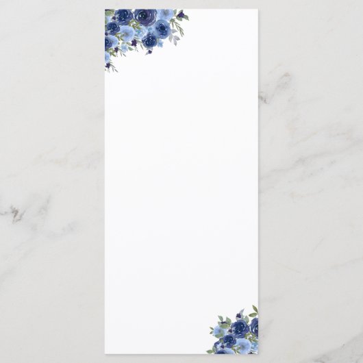 Blue Navy Flowers Elegant Wedding Party Programmakaart (Achterkant)