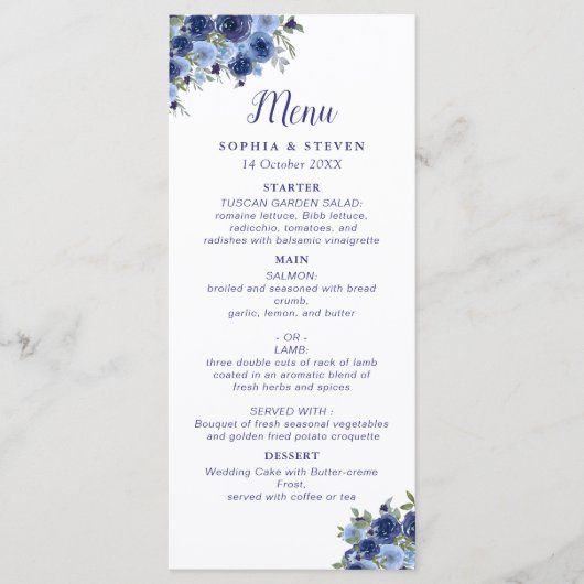 Blue Navy Flowers Elegant Wedding Party Programmakaart (Voorkant)