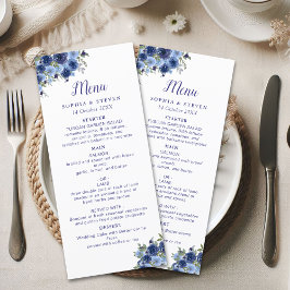 Blue Navy Flowers Elegant Wedding Party Programmakaart
