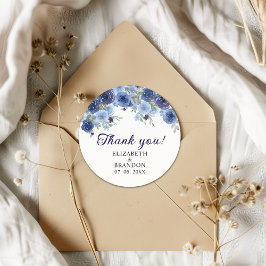 Blue Navy Flowers - Rustic Wedding Ronde Sticker