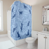 Blue Navy French Cat Paris Cafe Shower Curtain Douchegordijn (In situ)