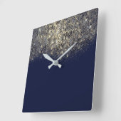 Blue Navy Glitter Confetti Sepia Gold Vierkante Klok (Hoek)