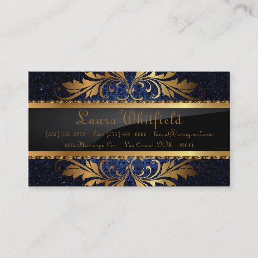 Blue Navy Glitter Sequin Disco Glitz Visitekaartje (Voorkant)