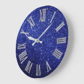 Blue Navy Glitter Silver GrayMetallic Roman Nummer Grote Klok (Hoek)