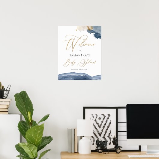 Blue Navy & Gold Boy Baby shower Welkomstteken Poster (Thuiskantoor)
