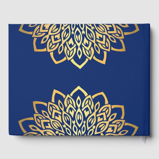 Blue Navy Gold Elegant Wedding Guest Book Gastenboek (Achterkant)