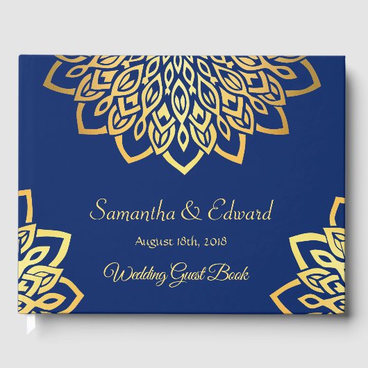 Blue Navy Gold Elegant Wedding Guest Book Gastenboek (Voorkant)