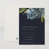 BLUE NAVY GOLD FLORAL WATERVERF WEDDING RSVP INFORMATIEKAARTJE (Voorkant / Achterkant)