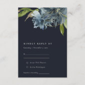 BLUE NAVY GOLD FLORAL WATERVERF WEDDING RSVP INFORMATIEKAARTJE (Voorkant)