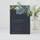 BLUE NAVY GOLD FLORAL WATERVERF WEDDING RSVP INFORMATIEKAARTJE (Staand voorkant)
