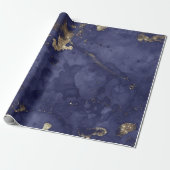 Blue Navy Gold Ink Grungy Black Abstracte marmer Cadeaupapier (Uitgerold)