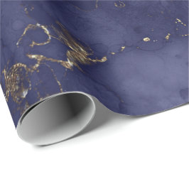 Blue Navy Gold Ink Grungy Black Abstracte marmer Cadeaupapier