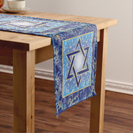 Blue Navy Gold Jewish Star van David Korte Tafelloper