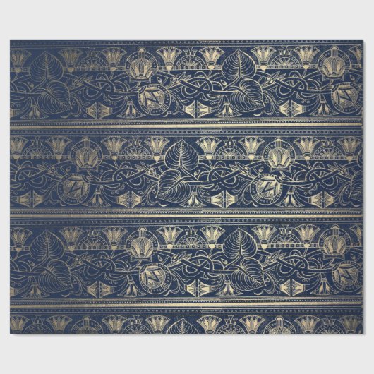 Blue Navy Gold Papyrus Antiek Egyptisch Floral Cadeaupapier (Vlak)