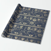 Blue Navy Gold Papyrus Antiek Egyptisch Floral Cadeaupapier (Uitgerold)