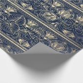 Blue Navy Gold Papyrus Antiek Egyptisch Floral Cadeaupapier (Hoek)