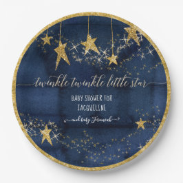 Blue Navy Gold Twinkle Little Star Boy Baby shower Papieren Bordje