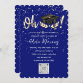 Blue Navy Golden Confetti Afstuderen Code QR Kaart (Voorkant / Achterkant)