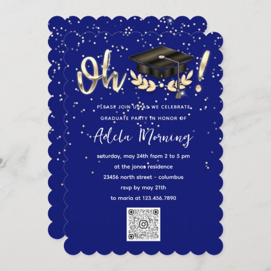 Blue Navy Golden Confetti Afstuderen Code QR Kaart (Voorkant / Achterkant)