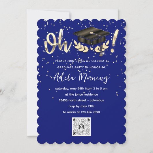 Blue Navy Golden Confetti Afstuderen Code QR Kaart (Voorkant)