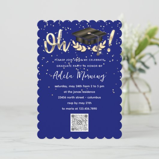Blue Navy Golden Confetti Afstuderen Code QR Kaart (Staand voorkant)