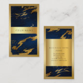 Blue Navy Golden Lijst Marble Abstract Vertical2 Visitekaartje (Voorkant / Achterkant)
