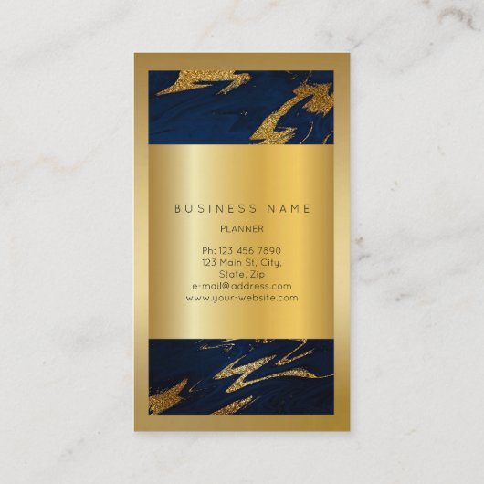 Blue Navy Golden Lijst Marble Abstract Vertical2 Visitekaartje (Achterkant)