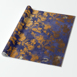 Blue Navy Honey Gold Floral Grungy Shabby Chic Cadeaupapier