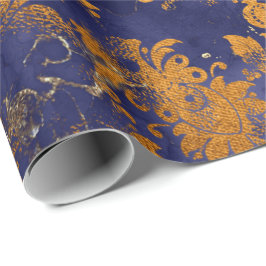 Blue Navy Honey Gold Floral Grungy Shabby Chic Cadeaupapier
