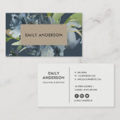 BLUE NAVY KRAFT GREEN GOLD FLORAL WATERVERF VISITEKAARTJE (Voorkant / Achterkant)