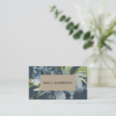 BLUE NAVY KRAFT GREEN GOLD FLORAL WATERVERF VISITEKAARTJE (Staand voorkant)