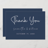 Blue Navy Minimalist Script | Moderne bruiloft Bedankkaart (Voorkant / Achterkant)