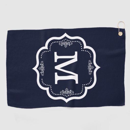 Blue Navy Monogram Golfhanddoek (Horizontaal)