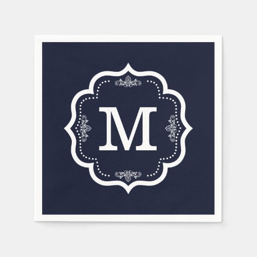 Blue Navy Monogram Servet (Voorkant)