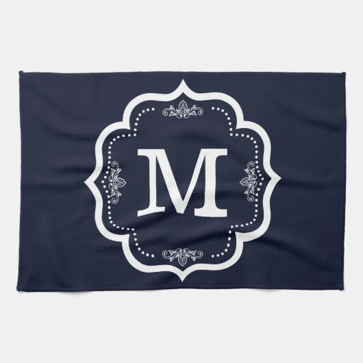 Blue Navy Monogram Theedoek (Horizontaal)
