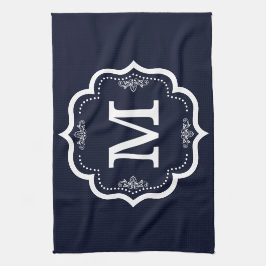 Blue Navy Monogram Theedoek (Verticaal)