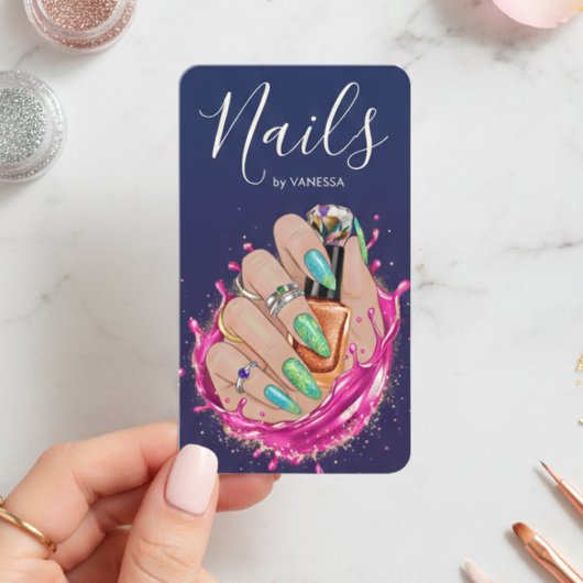 Blue Navy Nail Art Studio Manicurist Artist Blush Visitekaartje