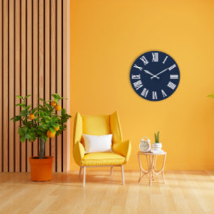 Blue Navy Nauti Gray Metallic Silver Roman Number1 Grote Klok