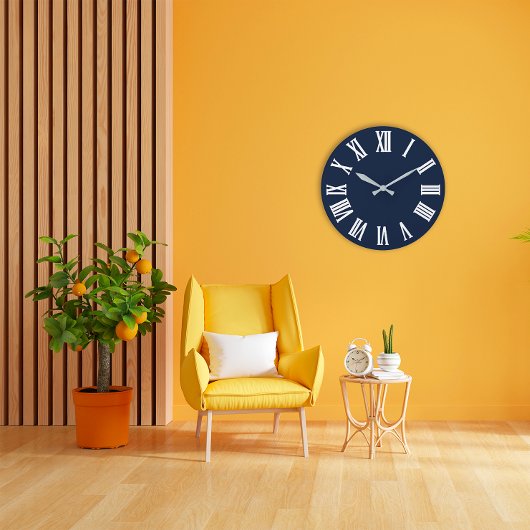 Blue Navy Nauti Gray Metallic Silver Roman Number1 Grote Klok