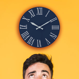 Blue Navy Nauti Gray Metallic Silver Roman Number2 Grote Klok