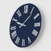 Blue Navy Nauti Grey Metallic Silver Roman Numbers Grote Klok (Hoek)